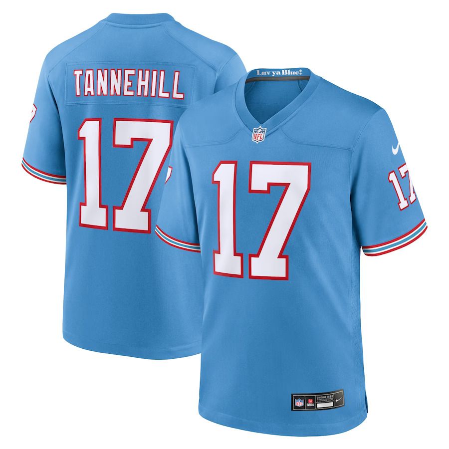 Men Tennessee Titans #17 Ryan Tannehill Nike Light Blue Oilers Throwback Alternate Game Player NFL Jersey